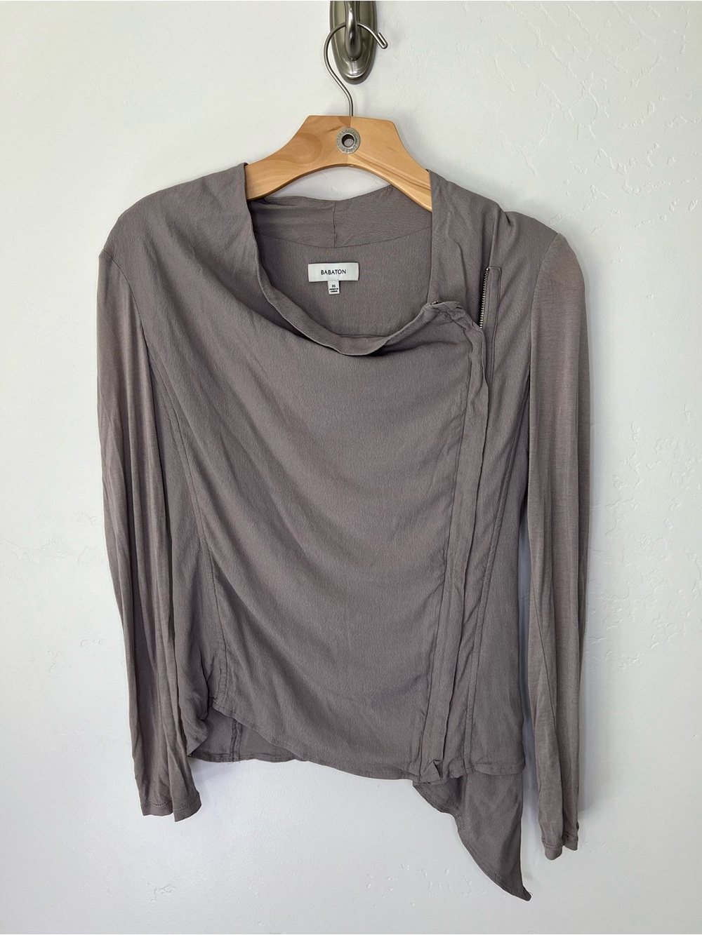 Babaton by Aritzia draped asymmetrical zip jacket/blouse